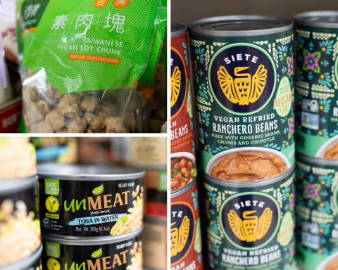 The store stocks many shelf-stable and frozen vegan foods.