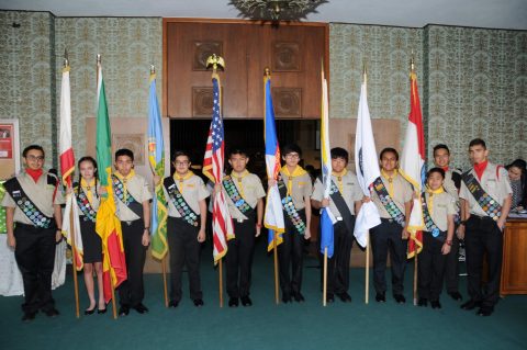 Pathfinders stand ready for the processional. Photo by Steve Clement