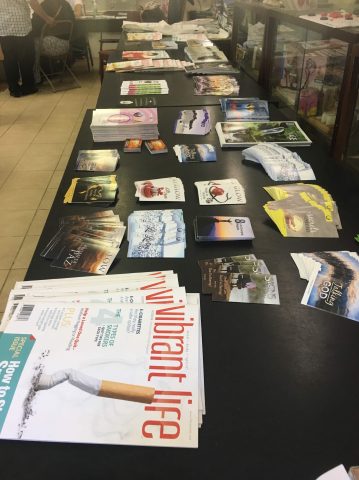 As patients finished up their services in the lifestyle counseling department, they were welcome to take free literature and resources on health. Photo by Lauren Armstrong