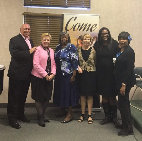 Left to right, Speakers and organizers—Claudio Consuegra, Pamela Consuegra, Dimple Fields, Carla Baker, Beverley Martin, and Dorothy Means—gather during the retreat. Photo provided by/courtesy of Dimple Fields