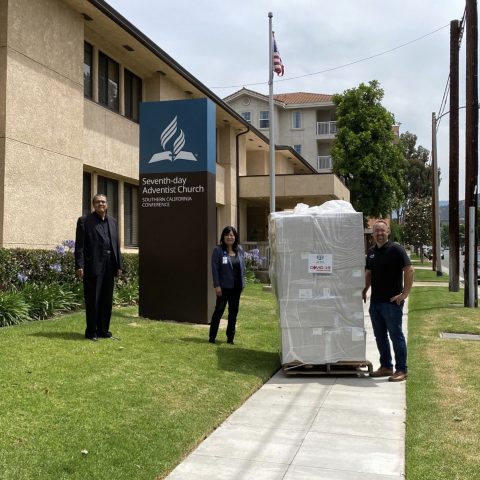 (left to right) SCC President Velino A. Salazar, Bourdon, and John Schroer, global missions system lead for Adventist Health.