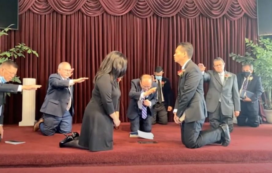 Pastors “lay hands” on Sihotang and his wife during the ordination prayer. Sihotang, who said he was called to this ministry a long time ago, is grateful to have finally responded to the call.