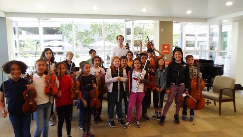 In recent months, the students have performed at various locations: Glendale Taste Walk, Laemmle Live, a school assembly at Columbus Elementary School, a spring festival at Cerritos Elementary School, and Glendale Memorial Hospital, pictured here.