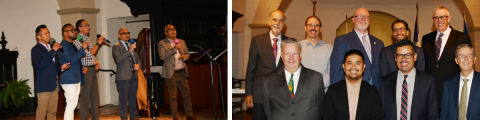 LEFT: Musical group BINHI sing in the “Worship in Music” program on Sabbath afternoon. RIGHT: Pastors and leaders from different periods throughout the history of the Eagle Rock church gather for a photo Sabbath morning.