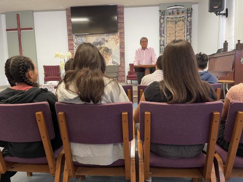 Velino A. Salazar, SCC president, visits with students
during the summer to encourage them in their ministry.