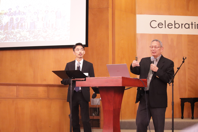 Horinouchi (right) shares the message as CJACC Associate Pastor Takuma Shinasue (left) translates.