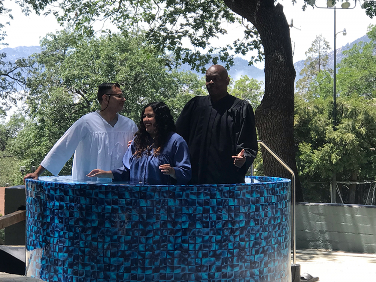 One attendee is baptized at the Memorial Day weekend retreat at Camp Cedar Falls.