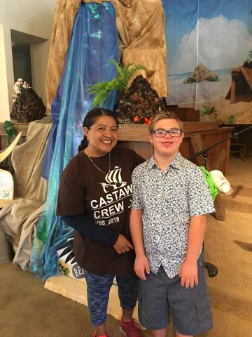 Delmy Calderon, special needs educator, stands with a student at Vacation Bible School. Photos provided by Linda Scotto.
