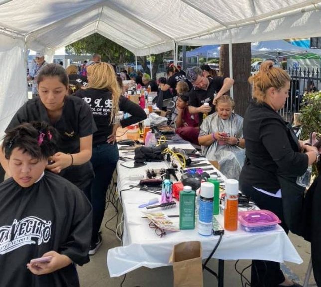 Students from Professional Institute of Beauty school gave free haircuts.