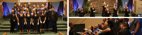LEFT: Members from Mere Image and Hands of Praise are pictured together after a joint performance. ABOVE RIGHT: Hands of Praise members practice sign language for My World Needs You by Kirk Franklin. BELOW RIGHT: Hands of Praise and Mere Image perform Lamb Has Overcome together during this year’s Easter celebration.