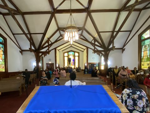 The congregation gathers during Friends and Family Day.