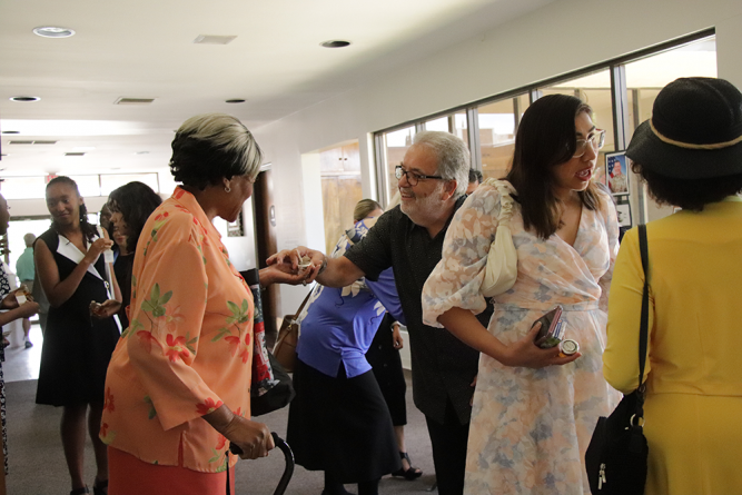 Visitors receive small jars of honey after the worship service as reminders that “God’s promises are sweet as honey.”