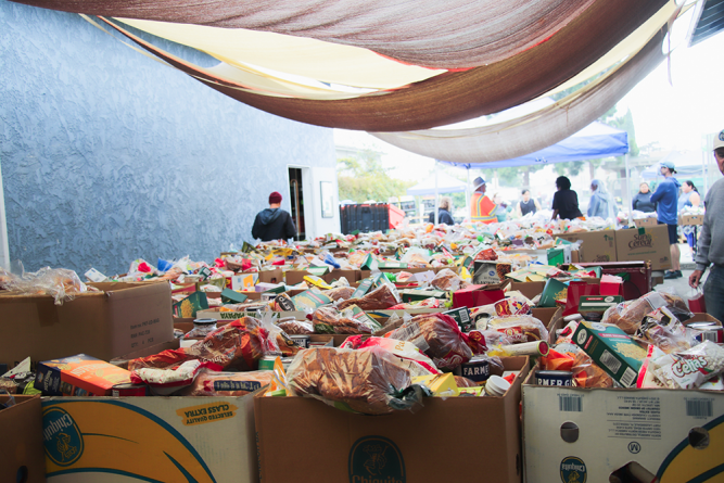 Tens of thousands of pounds of food are given to people in need.