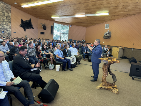 Pastors and lay members gather for a weekend of evangelism training at Camp Cedar Falls.